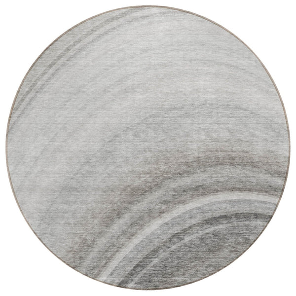 HomeRoots 5' Modern Abstract Gray, Silver & Beige Washable Area Rug for Indoor/Outdoor High-Traffic Spaces 8' Round 577297