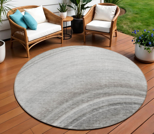 Homeroots 3' Beige Purple Ivory Abstract Washable Area Rug For Indoor Outdoor Spaces - Durable & Stylish 8' Round Polyester 577297