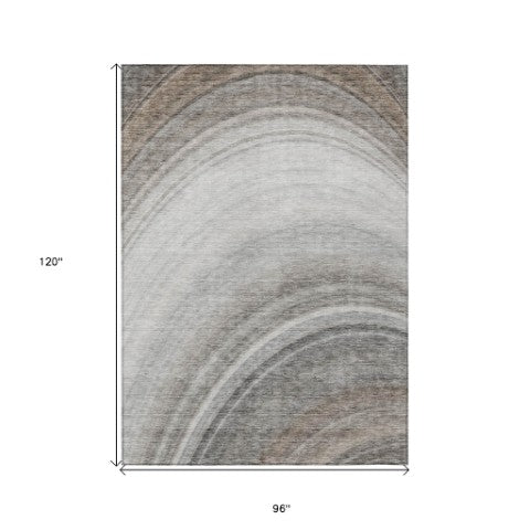 Homeroots 3' Beige Purple Ivory Abstract Washable Area Rug For Indoor Outdoor Spaces - Durable & Stylish 8' X 10' Polyester 577298