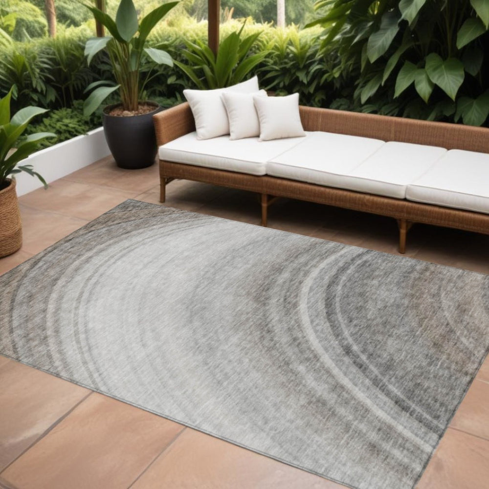 HomeRoots 9' Stylish Gray Silver and Beige Abstract Area Rug for Indoor Outdoor Spaces - Washable and Durable 9' X 12' 577299