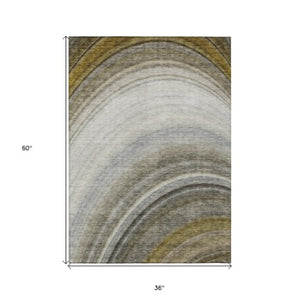 Homeroots 3' Beige Purple Ivory Abstract Washable Area Rug For Indoor Outdoor Spaces - Durable & Stylish 3' X 5' Polyester 577307