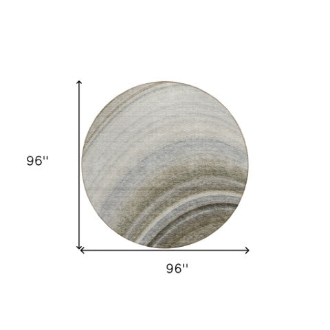 Homeroots 3' Beige Purple Ivory Abstract Washable Area Rug For Indoor Outdoor Spaces - Durable & Stylish 8' Round Polyester 577309