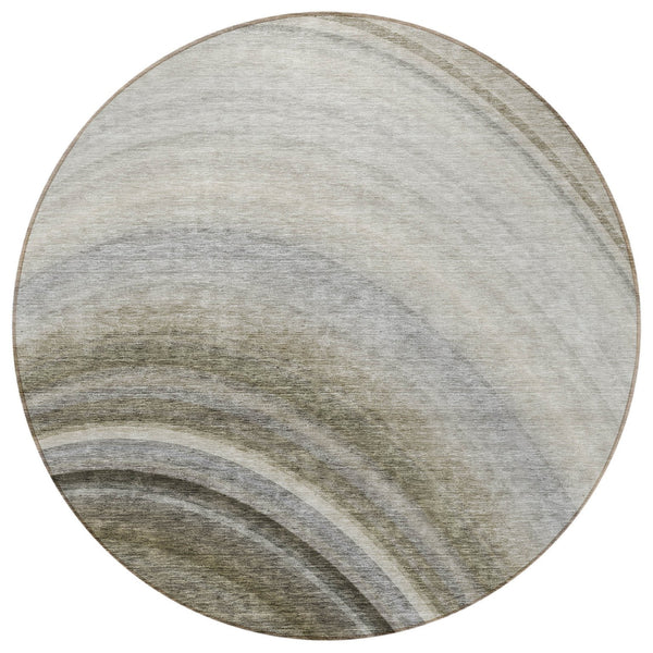 Homeroots 3' Beige Purple Ivory Abstract Washable Area Rug For Indoor Outdoor Spaces - Durable & Stylish 8' Round Polyester 577309