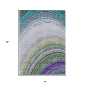 Homeroots 3' Beige Purple Ivory Abstract Washable Area Rug For Indoor Outdoor Spaces - Durable & Stylish 3' X 5' Polyester 577313