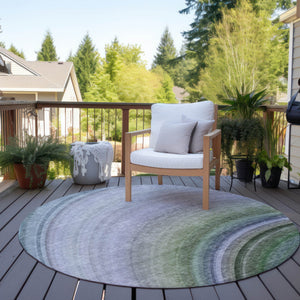 Homeroots 3' Beige Purple Ivory Abstract Washable Area Rug For Indoor Outdoor Spaces - Durable & Stylish 8' Round Polyester 577315