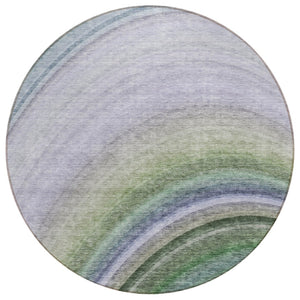 HomeRoots 5' Stylish Teal Blue and Artichoke Green Abstract Washable Area Rug for Indoor and Outdoor Use 8' Round 577315