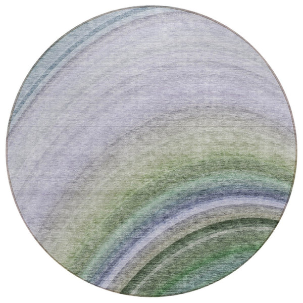 HomeRoots 5' Stylish Teal Blue and Artichoke Green Abstract Washable Area Rug for Indoor and Outdoor Use 8' Round 577315