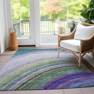 Homeroots 3' Beige Purple Ivory Abstract Washable Area Rug For Indoor Outdoor Spaces - Durable & Stylish 8' X 10' Polyester 577316