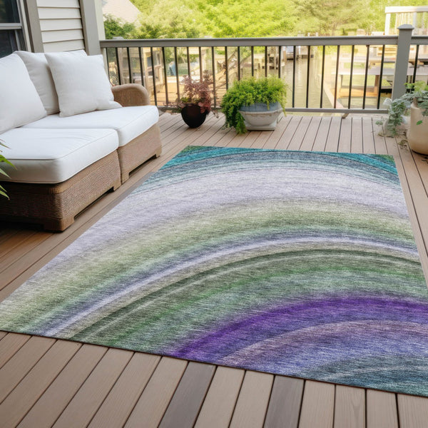 Homeroots 3' Beige Purple Ivory Abstract Washable Area Rug For Indoor Outdoor Spaces - Durable & Stylish 9' X 12' Polyester 577317