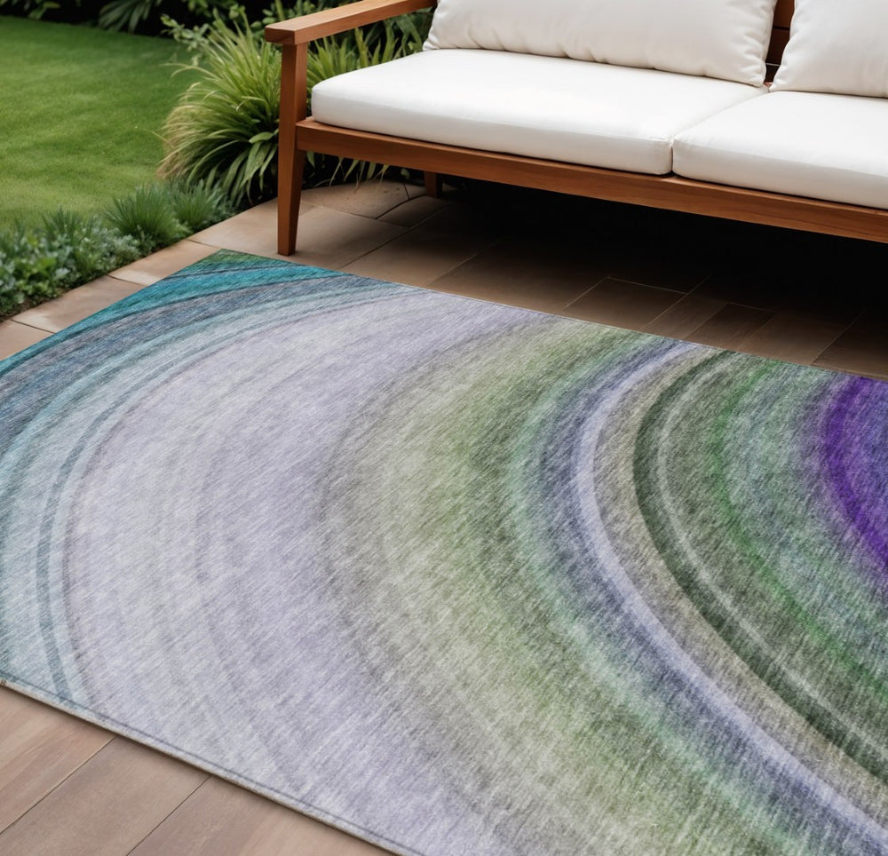 HomeRoots 5' Stylish Teal Blue and Artichoke Green Abstract Washable Area Rug for Indoor and Outdoor Use 10' X 14' 577318
