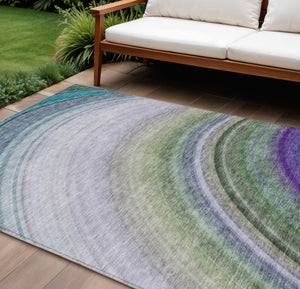 Homeroots 3' Beige Purple Ivory Abstract Washable Area Rug For Indoor Outdoor Spaces - Durable & Stylish 10' X 14' Polyester 577318