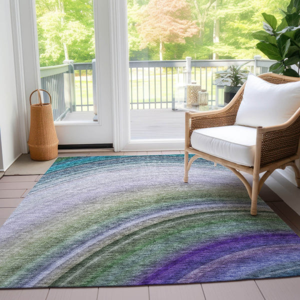 Homeroots 3' Beige Purple Ivory Abstract Washable Area Rug For Indoor Outdoor Spaces - Durable & Stylish 10' X 14' Polyester 577318