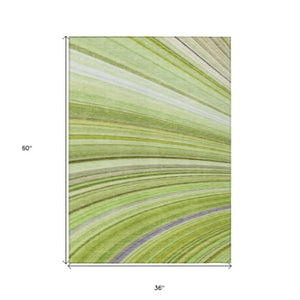 Homeroots 3' Stylish Abstract Artichoke Green Washable Indoor Outdoor Area Rug For Elegant Spaces 3' X 5' Polyester 577319
