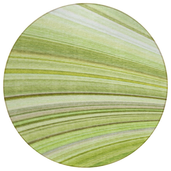 HomeRoots 5' Abstract Artichoke and Olive Green Washable Area Rug for Indoor and Outdoor Durability 8' Round 577321