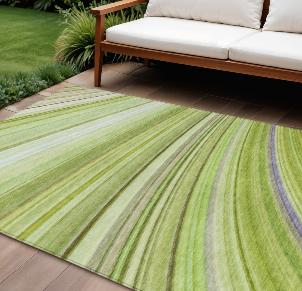 HomeRoots 5' Abstract Artichoke and Olive Green Washable Area Rug for Indoor and Outdoor Durability 8' X 10' 577322