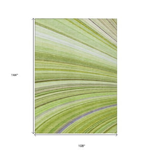 Homeroots 3' Stylish Abstract Artichoke Green Washable Indoor Outdoor Area Rug For Elegant Spaces 9' X 12' Polyester 577323
