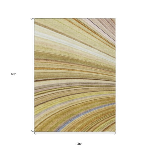 Homeroots 3' Stylish Abstract Artichoke Green Washable Indoor Outdoor Area Rug For Elegant Spaces 3' X 5' Polyester 577325