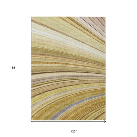 Homeroots 3' Stylish Abstract Artichoke Green Washable Indoor Outdoor Area Rug For Elegant Spaces 10' X 14' Polyester 577330