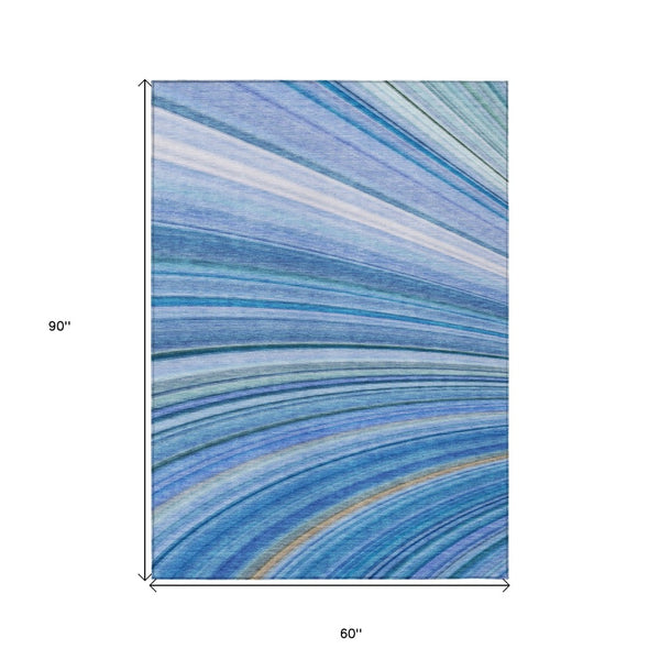 Homeroots 3' Stylish Abstract Artichoke Green Washable Indoor Outdoor Area Rug For Elegant Spaces 5' X 8' Polyester 577332