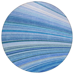 HomeRoots 5' Durable Denim and Sky Blue Abstract Area Rug for Indoor and Outdoor Spaces - Easy Care Design 8' Round 577333