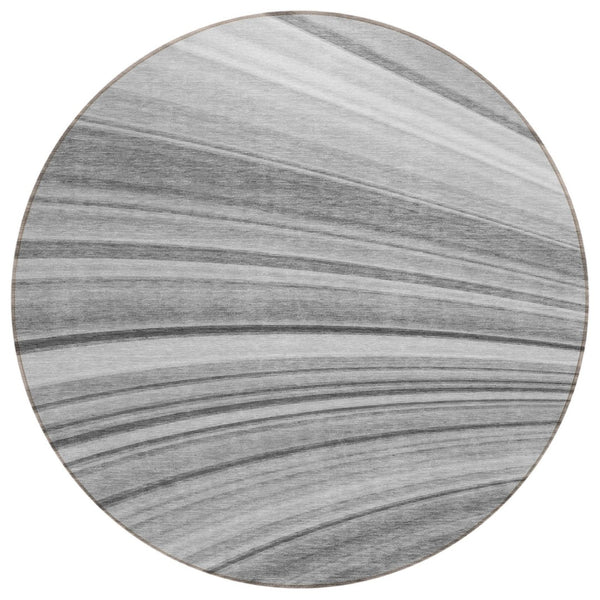HomeRoots 5' Elegant Gray Silver Ivory Abstract Area Rug - Stylish, Washable Design Perfect for Indoors & Outdoors 8' Round 577339