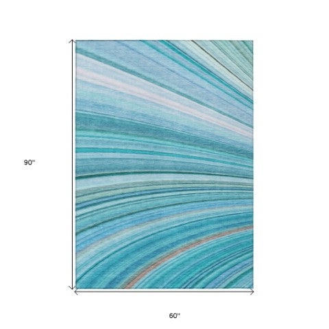 Homeroots 3' Stylish Abstract Artichoke Green Washable Indoor Outdoor Area Rug For Elegant Spaces 5' X 8' Polyester 577344