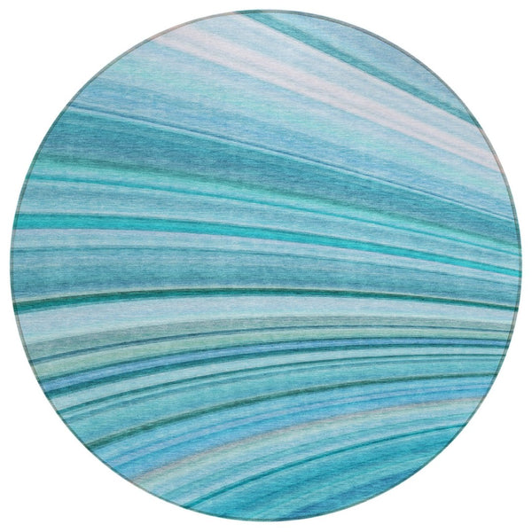 HomeRoots 5' Vibrant Teal Aqua Abstract Area Rug - Stylish, Washable Design for Indoor & Outdoor Living Spaces 8' Round 577345