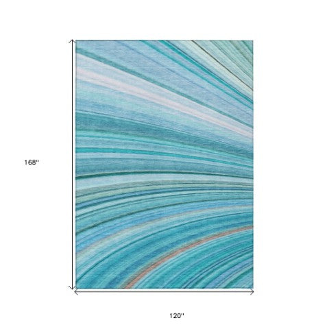 Homeroots 3' Stylish Abstract Artichoke Green Washable Indoor Outdoor Area Rug For Elegant Spaces 10' X 14' Polyester 577348