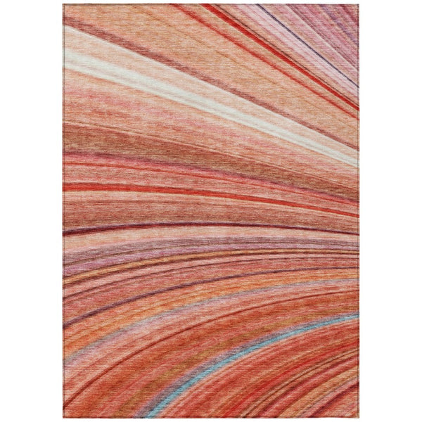 HomeRoots 9' Terra Cotta Salmon and Orange Striped Washable Area Rug for Indoor and Outdoor Living Spaces 9' X 12' 577353