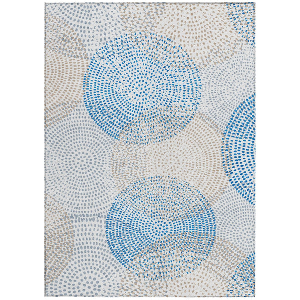 Homeroots 3' Stylish Ivory Blue And Taupe Polka Dot Washable Area Rug For Indoor And Outdoor Spaces 3' X 5' Polyester 577355