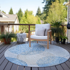 Homeroots 3' Stylish Ivory Blue And Taupe Polka Dot Washable Area Rug For Indoor And Outdoor Spaces 8' Round Polyester 577357