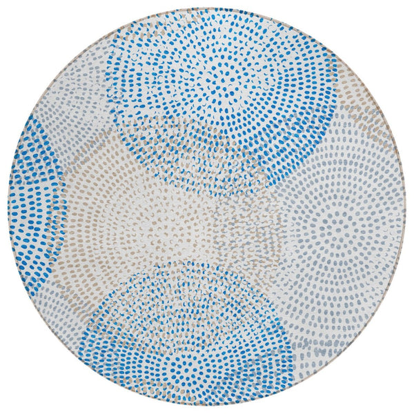 HomeRoots 5' Chic Polka Dot Washable Area Rug in Ivory Blue Taupe - Durable Indoor Outdoor Style for Any Room 8' Round 577357