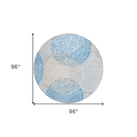Homeroots 3' Stylish Ivory Blue And Taupe Polka Dot Washable Area Rug For Indoor And Outdoor Spaces 8' Round Polyester 577357