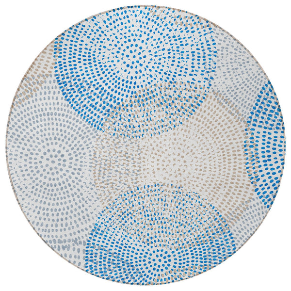 Homeroots 3' Stylish Ivory Blue And Taupe Polka Dot Washable Area Rug For Indoor And Outdoor Spaces 8' Round Polyester 577357