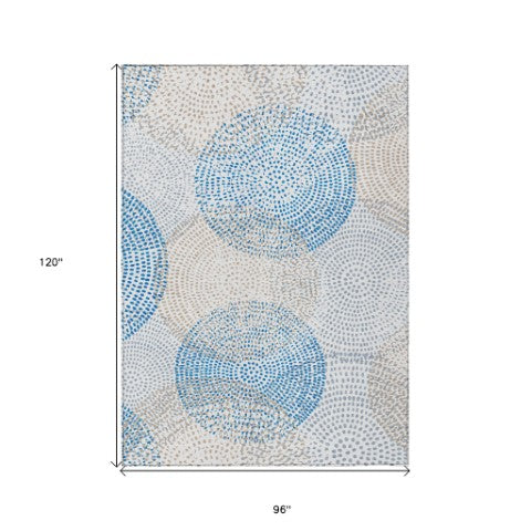 Homeroots 3' Stylish Ivory Blue And Taupe Polka Dot Washable Area Rug For Indoor And Outdoor Spaces 8' X 10' Polyester 577358