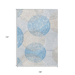 Homeroots 3' Stylish Ivory Blue And Taupe Polka Dot Washable Area Rug For Indoor And Outdoor Spaces 9' X 12' Polyester 577359