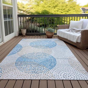 Homeroots 3' Stylish Ivory Blue And Taupe Polka Dot Washable Area Rug For Indoor And Outdoor Spaces 10' X 14' Polyester 577360