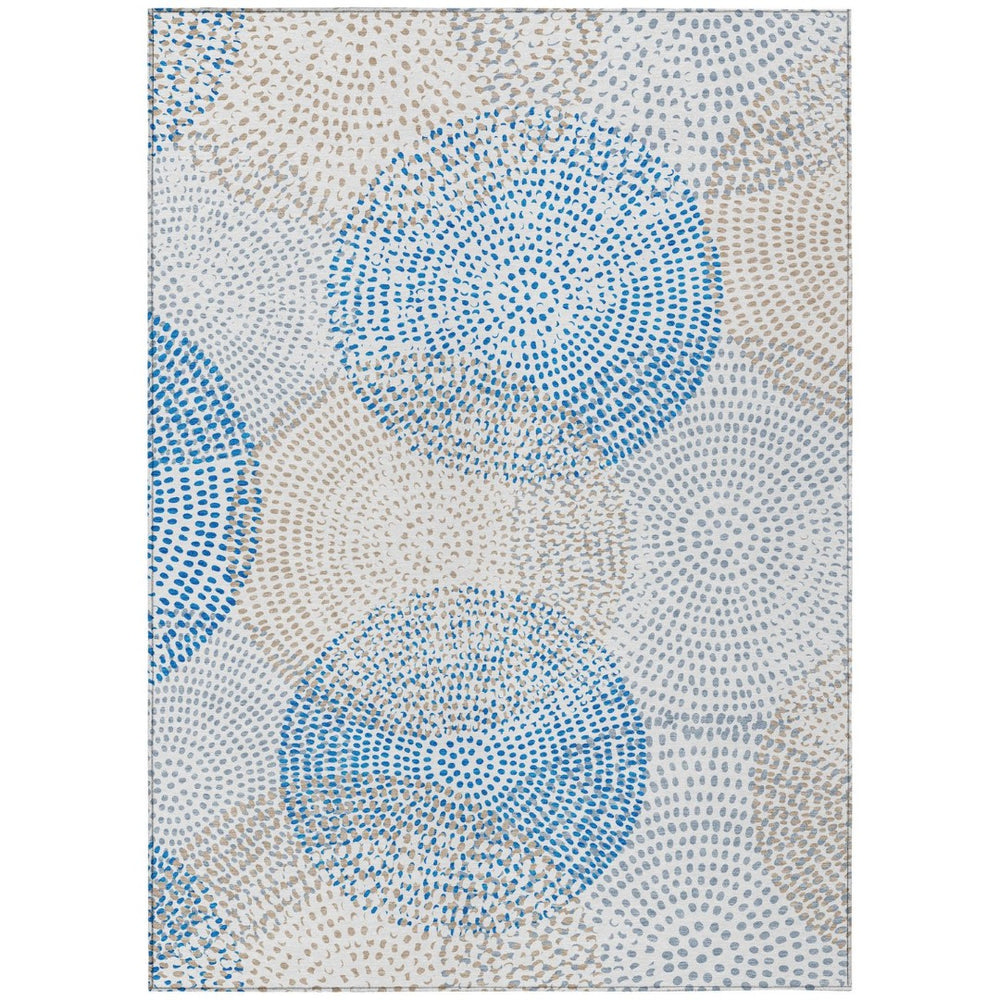 HomeRoots 5' Chic Polka Dot Washable Area Rug in Ivory Blue Taupe - Durable Indoor Outdoor Style for Any Room 10' X 14' 577360