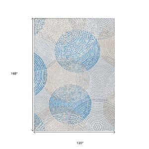 Homeroots 3' Stylish Ivory Blue And Taupe Polka Dot Washable Area Rug For Indoor And Outdoor Spaces 10' X 14' Polyester 577360