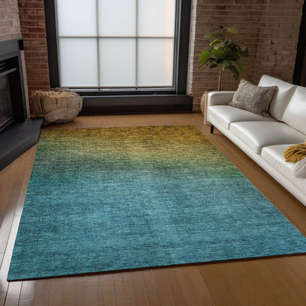 Homeroots 3' Brown Blue And Taupe Ombre Washable Area Rug - Durable, Stylish, Perfect For Indoor Outdoor Use 3' X 5' Polyester 577361