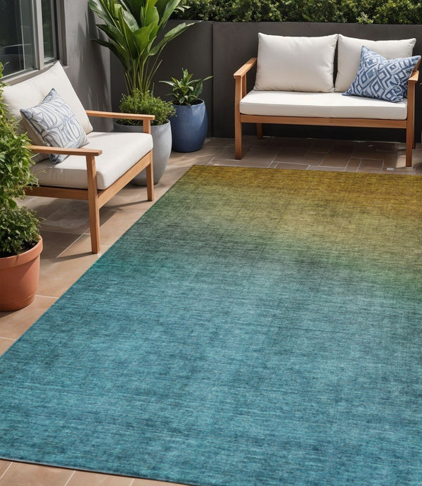 Homeroots 3' Brown Blue And Taupe Ombre Washable Area Rug - Durable, Stylish, Perfect For Indoor Outdoor Use 5' X 8' Polyester 577362