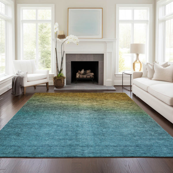Homeroots 3' Brown Blue And Taupe Ombre Washable Area Rug - Durable, Stylish, Perfect For Indoor Outdoor Use 5' X 8' Polyester 577362