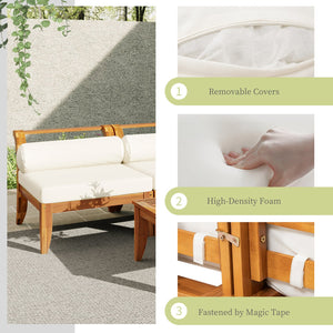 English Elm TOPMAX 6-Piece Acacia Patio Sofa Set - Modular L-Shaped Conversation Set, Convertible Daybed, Teak Beige Cushions SP100031AAA