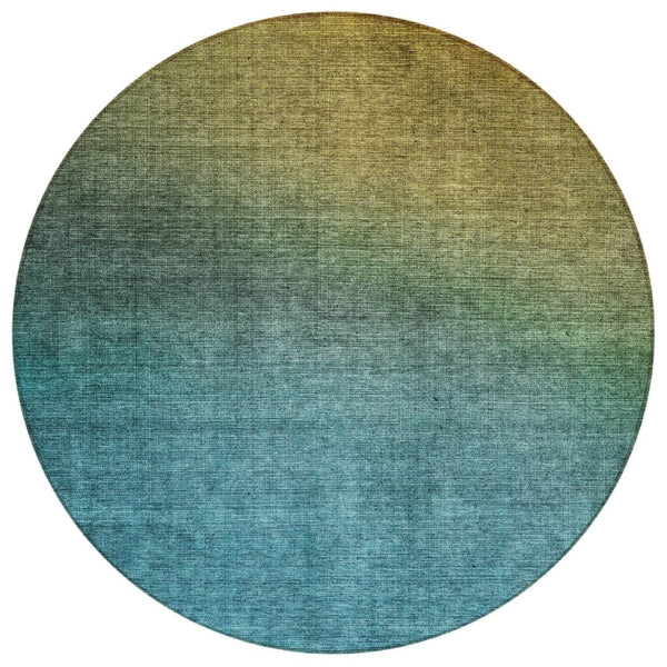HomeRoots 5' Ombre Washable Area Rug in Brown, Blue & Taupe - Durable, Stylish, Perfect for Indoor & Outdoor Use 8' Round 577363