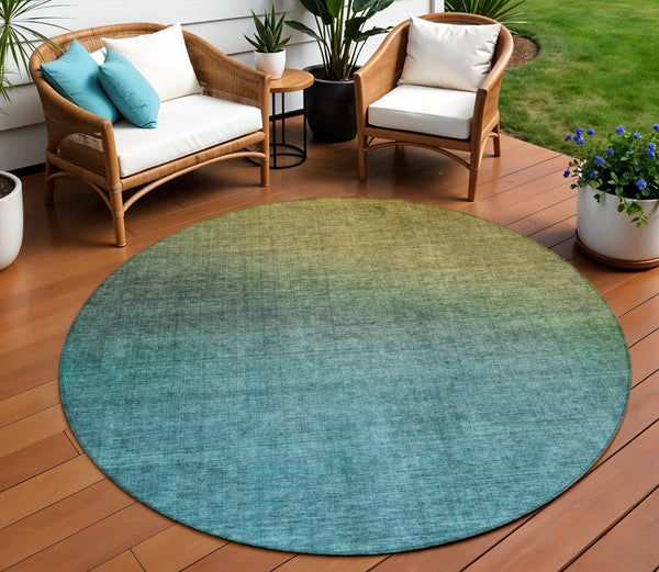 Homeroots 3' Brown Blue And Taupe Ombre Washable Area Rug - Durable, Stylish, Perfect For Indoor Outdoor Use 8' Round Polyester 577363