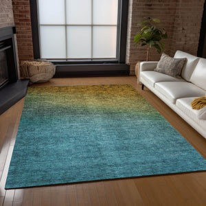 Homeroots 3' Brown Blue And Taupe Ombre Washable Area Rug - Durable, Stylish, Perfect For Indoor Outdoor Use 8' X 10' Polyester 577364