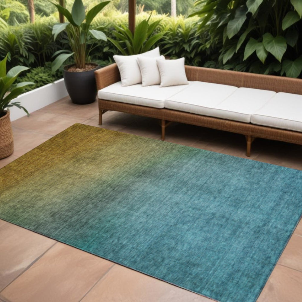 HomeRoots 9' Modern Ombre Washable Area Rug in Brown, Blue, and Taupe – Durable, Stylish, Indoor/Outdoor Use 9' X 12' 577365