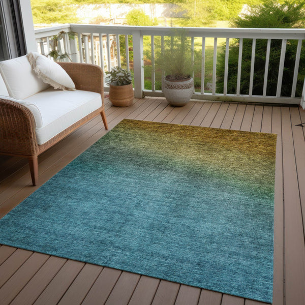 Homeroots 3' Brown Blue And Taupe Ombre Washable Area Rug - Durable, Stylish, Perfect For Indoor Outdoor Use 9' X 12' Polyester 577365
