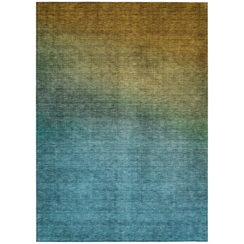 HomeRoots 9' Modern Ombre Washable Area Rug in Brown, Blue, and Taupe – Durable, Stylish, Indoor/Outdoor Use 9' X 12' 577365