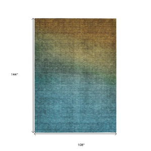 Homeroots 3' Brown Blue And Taupe Ombre Washable Area Rug - Durable, Stylish, Perfect For Indoor Outdoor Use 9' X 12' Polyester 577365